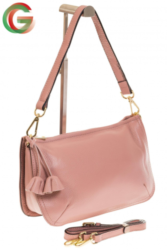 Розовая сумка багет из натуральной кожи F906