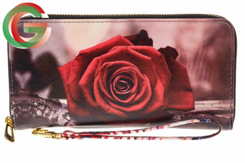 Женский кошелек-клатч из искусственной кожи, фотопринт роза