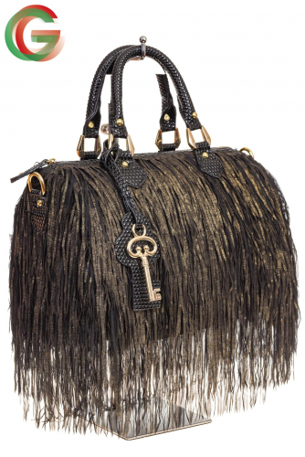 Женская сумка с бахромой, цвет темная бронза
