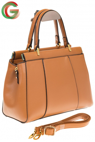 Женская сумка с жесткой горловиной коричневого цвета 7139