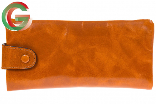 Вертикальное портмоне из натуральной кожи оранжевого цвета