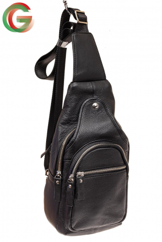 Слинг-рюкзак для мужчин из натуральной кожи, цвет черный