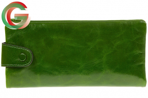 Вертикальное портмоне из натуральной кожи зеленого цвета