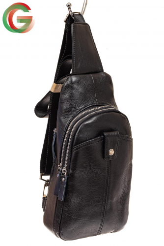Мужская слинг-сумка из натуральной кожи, цвет черный