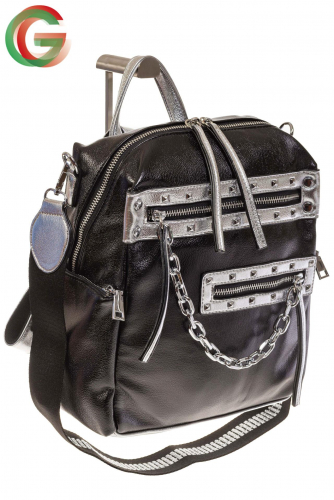 Рюкзак в стиле рок-н-рол из искусственной кожи, цвет черный с серебром