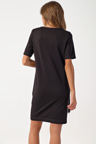 Платье трикотажное короткое с бахромой черное