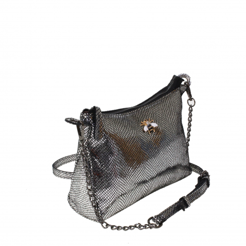Модная женская сумочка через плечо AT_Longeil из натуральной кожи цвета темного серебра.