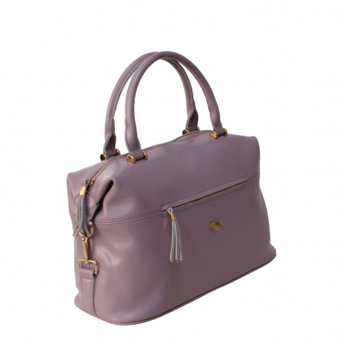 Эффектная сумочка-бочонок Merenol_Longe из натуральной кожи пурпурного цвета.