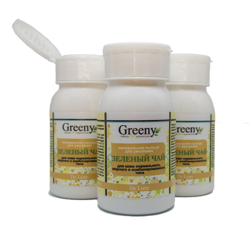 Greeny - Минеральная пыльца для умывания Зеленый чай  	100гр