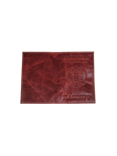 Обложка для паспорта HJ герб РФ мягкая гладкая коричневая