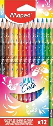 Карандаши цветные MAPED MINI CUTE пластиковые, 12 цветов, трехгранные, декорированные