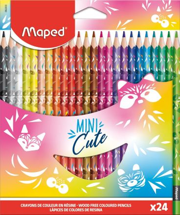 Карандаши цветные MAPED MINI CUTE пластиковые, 24 цвета, трехгранные, декорированные