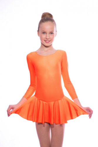 Купальник гимнастический, рукава и юбка из полиамида КГ 10.1 оранжевый  110-134