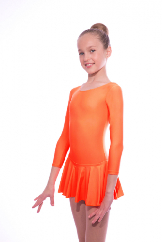 Купальник гимнастический, рукава и юбка из полиамида КГ 10.1 оранжевый  110-134