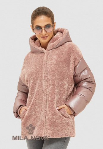 Mila Nova Куртка К-122 Розовая + каракуль