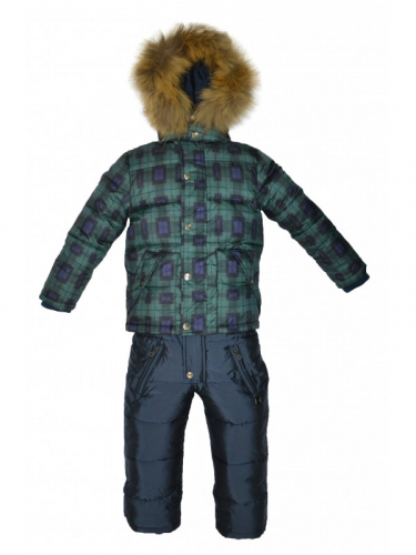 Комплект(куртка,полукомбинезон)  зелёная шотландка/т.синий(P10/148)