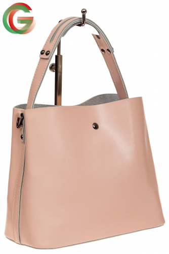 Женская сумка шоппер из натуральной кожи, цвет розовый