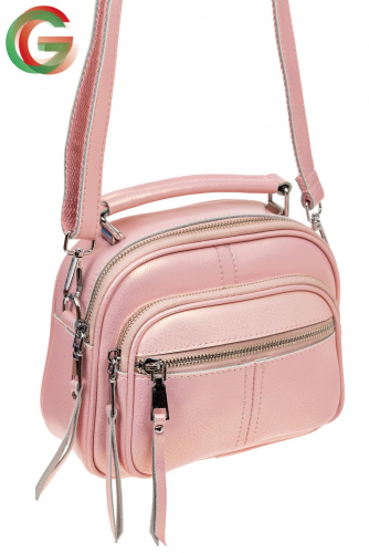Летняя сумка-малышка из натуральной кожи, цвет розовый