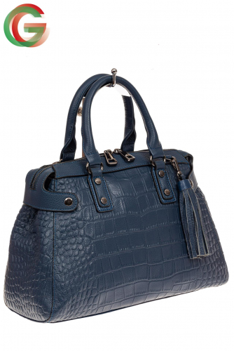Классическая женская сумка из натуральной кожи, цвет серо-голубой