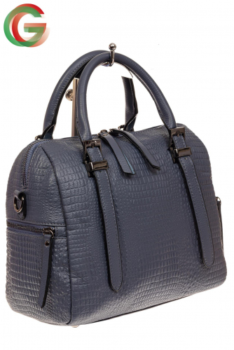 Женская сумка из натуральной кожи с тиснением, цвет синий