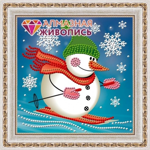 Алмазная вышивка Снеговик лыжник  (АЖ-3011) - картина стразами