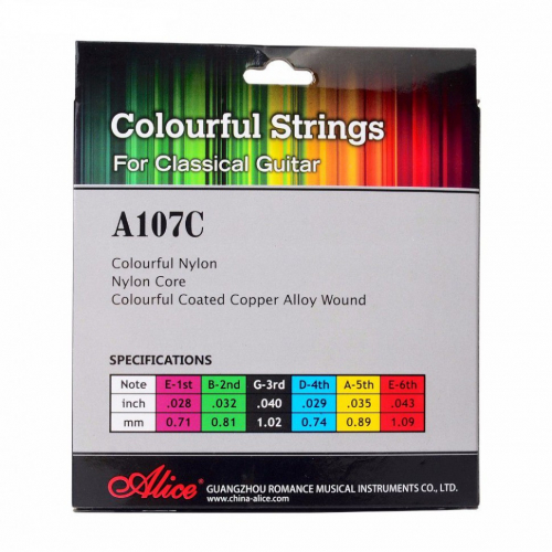 ALICE A107C Струны для классической гитары, разноцветный нейлон, обмотка - разноцветная медь