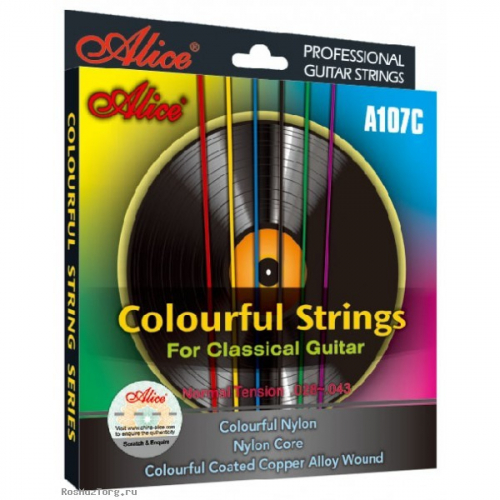 ALICE A107C Струны для классической гитары, разноцветный нейлон, обмотка - разноцветная медь