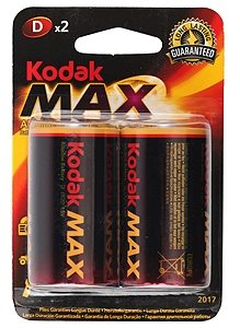  Батарейки Kodak D (д) LR20 2/BL, Max, алкалиновые, комплект 2 шт