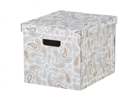 СМЕКА Коробка с крышкой, серый, с рисунком, 33x38x30 см