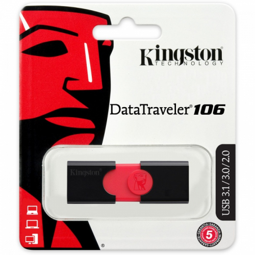 Флешка (флэш) Kingston USB 3.0 flash drive 64GB Data Traveler DT106  чёрный/красный