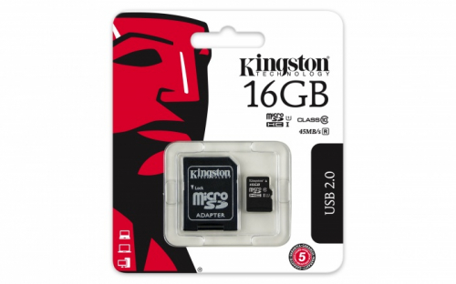  Карта памяти MicroSD Kingston 16GB Class 10 USH-I 80MB/s с адаптером SD 