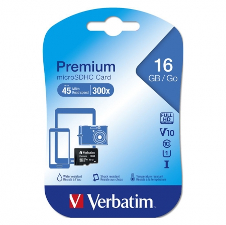 Карта памяти MicroSD Verbatim 16GB class 10 UHS-1 без адаптера SD