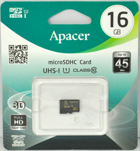  Карта памяти MicroSD Apacer 16GB Class 10 UHS-I без адаптера