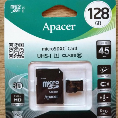  Карта памяти MicroSD Apacer 128GB Class 10 UHS-I с адаптером SD