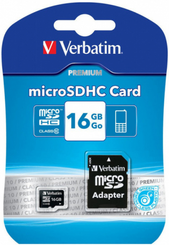 Карта памяти MicroSD Verbatim 16GB class 10 с адаптером SD