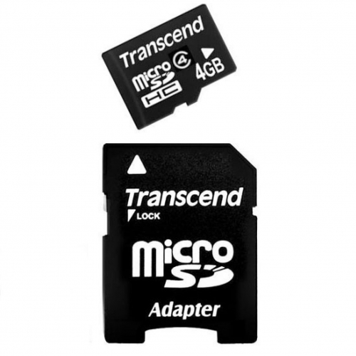 Карта памяти MicroSD Transcent 4GB class 4 с адаптером SD