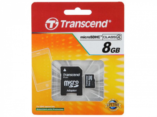 Карта памяти MicroSD Transcent 8GB Class 4 с адаптером SD