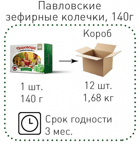 Павловские зефирные колечки со вкусом крыжовника, 140 г