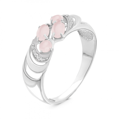 Кольцо из серебра с пл.кварцем цв.агат розовый и фианитами родированное