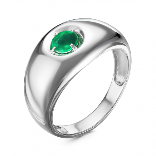 Кольцо из серебра с кварцем зеленый агат родированное