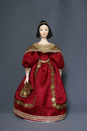 Кукла сувенирная фарфоровая. Дама в бальном платье с веером. 1830-е г.