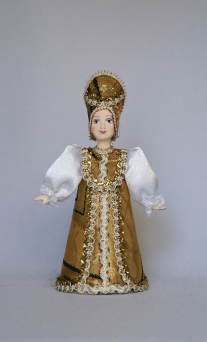 Кукла сувенирная фарфоровая. Женщина в стилизованном русском костюме.