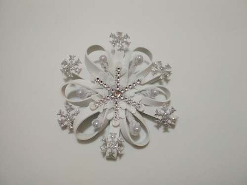 Снежинка из фоамирана Белая+серебро размер 13-14см