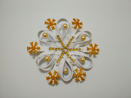Снежинка из фоамирана Белая+золото размер 13-14см