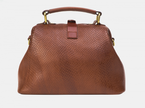Коньячная кожаная женская сумка из натуральной кожи «W0013 Cognac Piton»