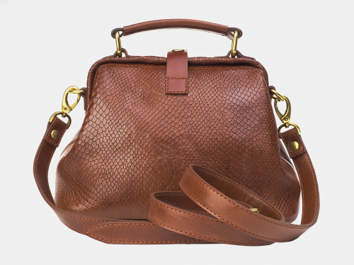 Коньячная кожаная женская сумка из натуральной кожи «W0013 Cognac Piton»