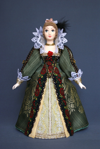 Кукла сувенирная фарфоровая. Дама в придворном платье. Нач.17 в. Франция