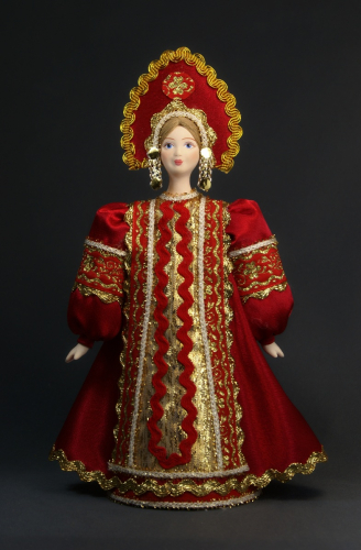 Кукла сувенирная фарфоровая. Девушка в русском народном костюме.