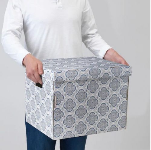 НОВИНКА! СМЕКА Коробка с крышкой, серый цветок, с рисунком, 33x38x30 см