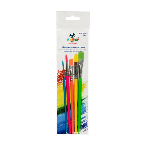 Наборы кистей KANZY набор цветных кисточек KSN 01-05 5 шт. короткая ручка ассорти